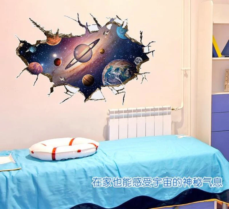 Обои Youman самоклеящиеся настенные наклейки 3D Космические Планеты космонавты для