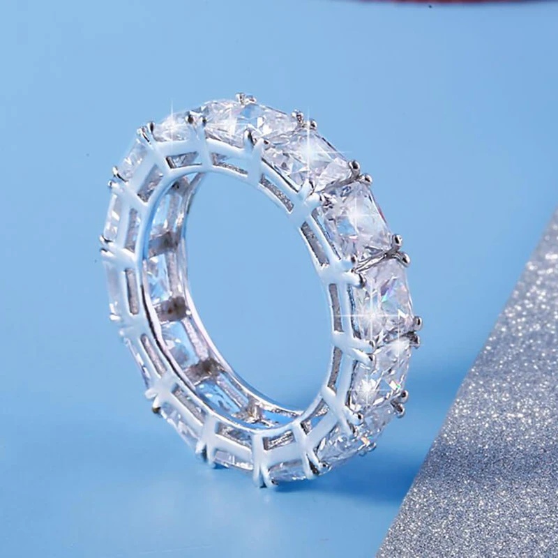 LESF роскошные женские микро Pave 8 Ct 3A циркониевое кольцо из стерлингового серебра 925 Юбилей обручальные кольца принимает Частный заказ