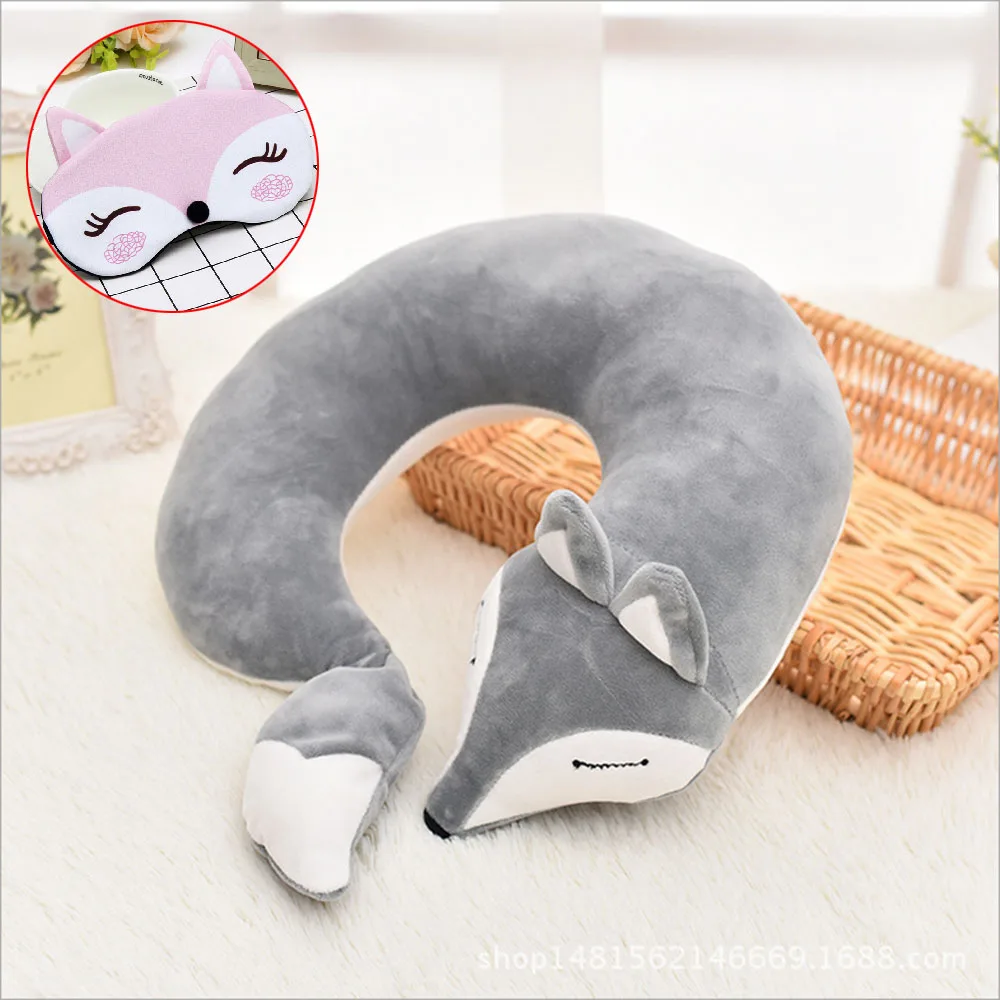 Grey Mask JINSERTA, милая Лисичка, животные, хлопок, плюшевая u-образная подушка для шеи, Автомобильная подушка для дома, для путешествий, подушка для сна, забота о здоровье для детей, детей, взрослых - Цвет: Grey Mask