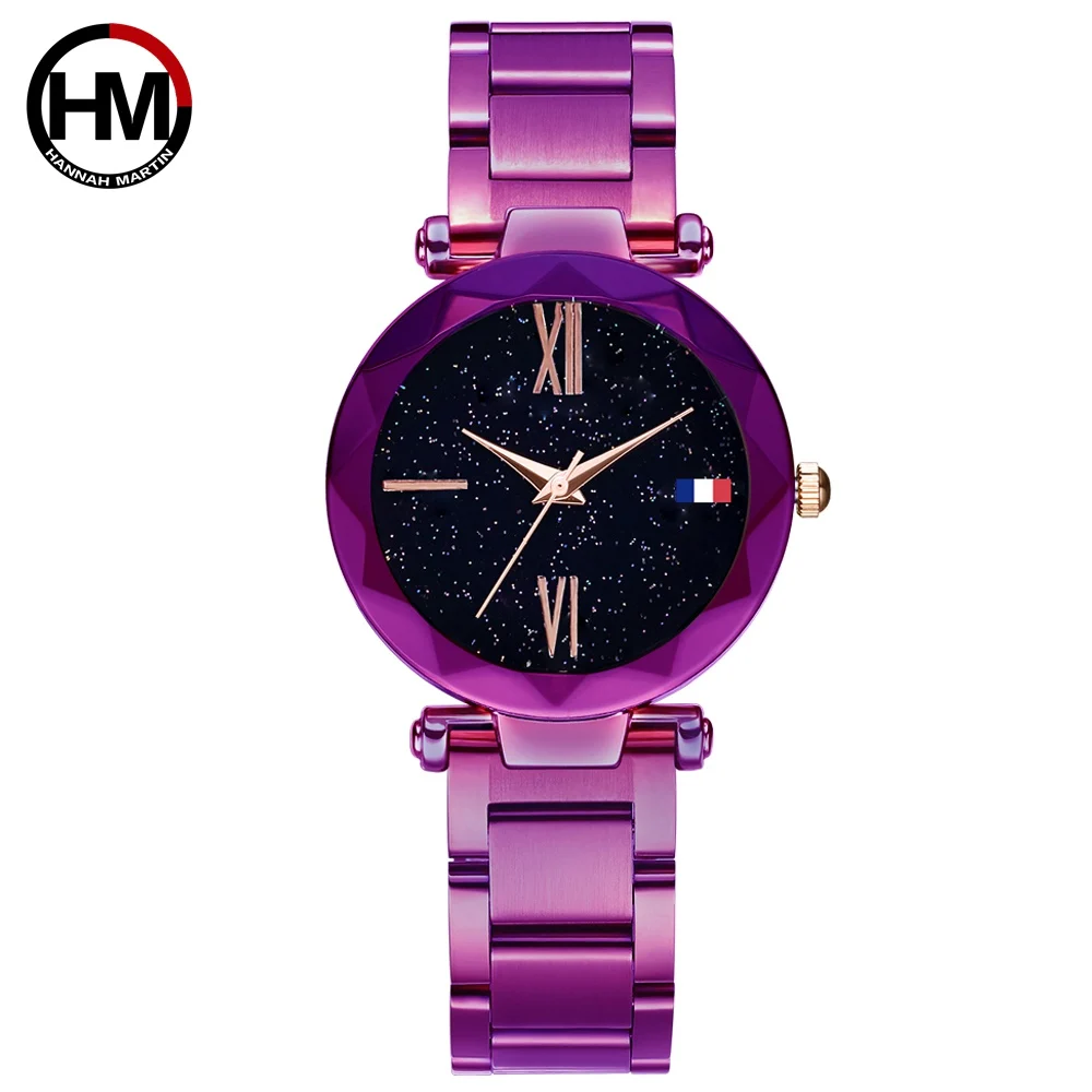Часы женские из нержавеющей стали кварцевые яркие фиолетовые с магнитной сеткой