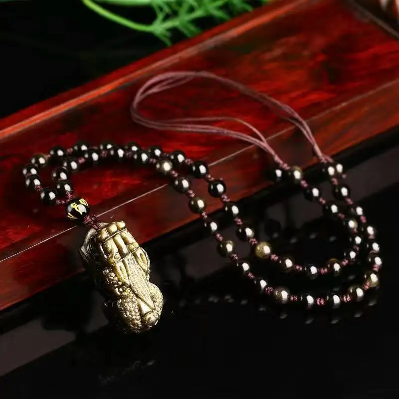 Подвеска-цепочка для женщин и мужчин из натурального золота обсидиановый