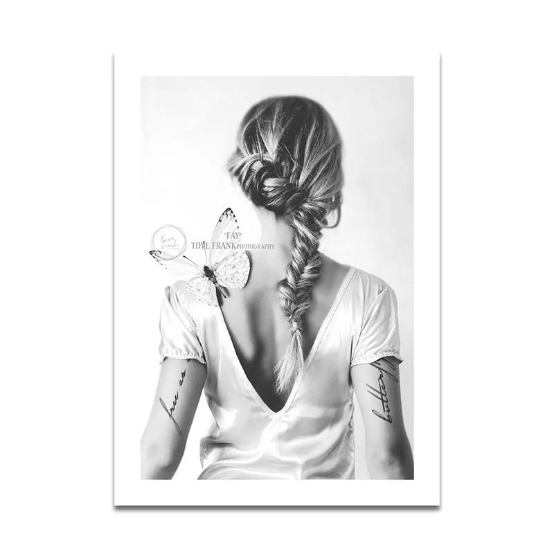 Современный черный LetterTattoos длинные волосы девушка холст для живописи плакат