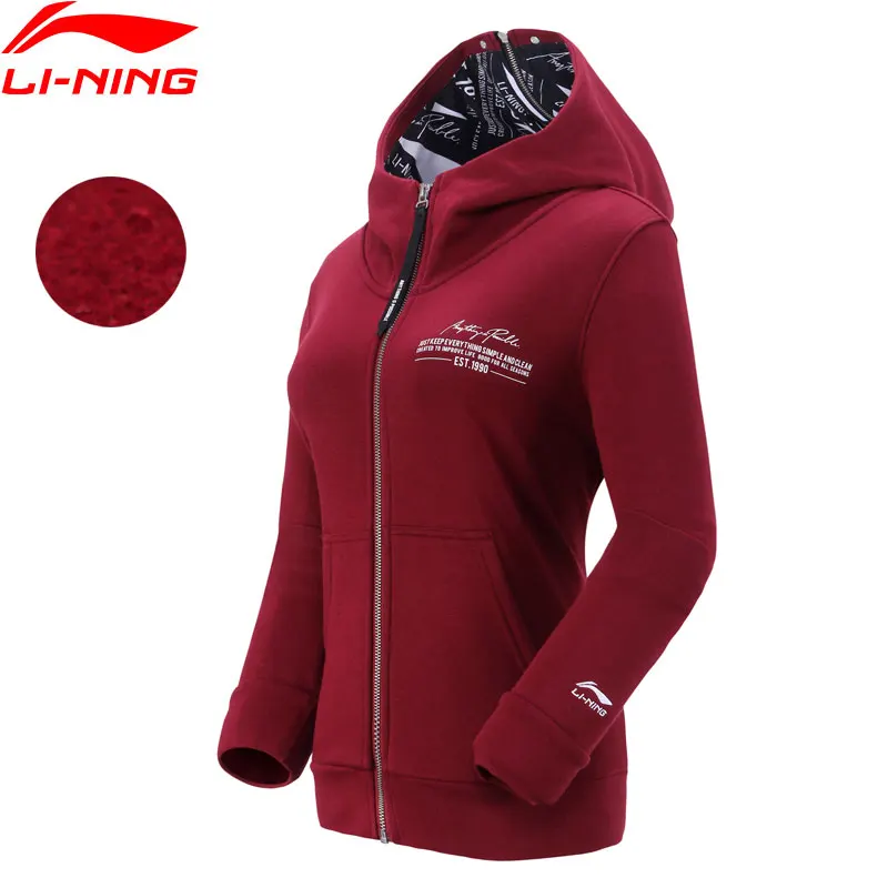 Li Ning Женская трендовая толстовка на молнии 62% хлопок 38% полиэстер обычная посадка