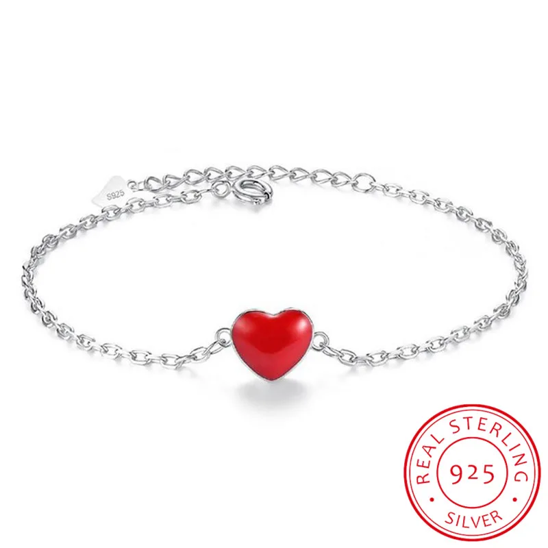 Bracelet Ювелирный Набор из стерлингового серебра 925 пробы, милое Красное сердце любовь, эмаль, никогда не выцветает RI+ BR+ EA+ NE, подарок на День святого Валентина для женщин - Цвет камня: Bracelet