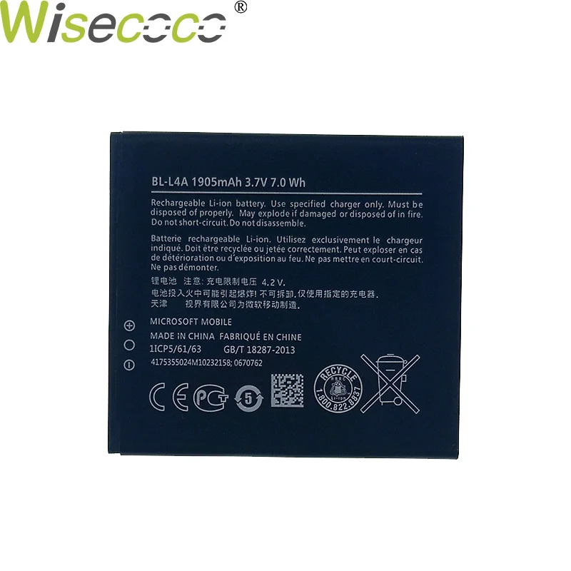 Original Wisecoco 1905/3000 мАч BL-L4A аккумулятор для Nokia Lumia 535 RM-1090 RM-1089 Dual 830 RM-984 BL L4A телефон+ код отслеживания - Цвет: Original
