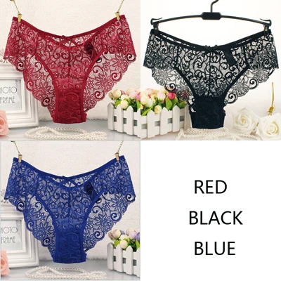 redgreenblue JERRINUT, 3 шт., сексуальные кружевные короткие женские трусы, Прозрачное нижнее белье для женщин, низкая талия, хлопок, дышащие женские трусы - Цвет: redgreenblue