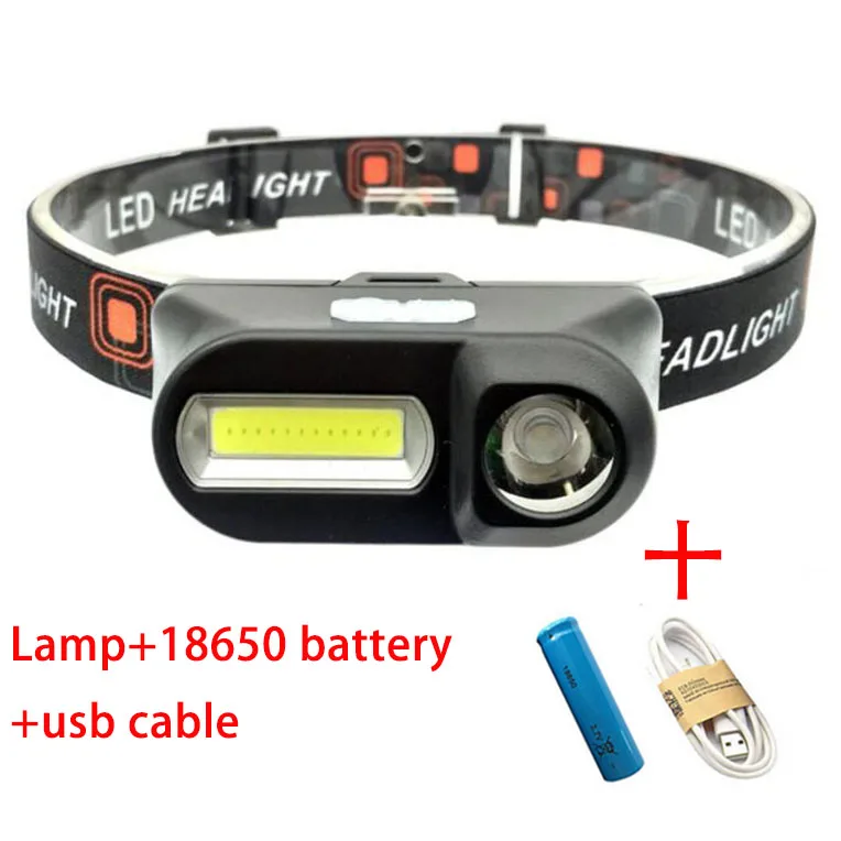 2 светодиодный COB XPE USB налобный фонарь 6 режимов Мощный налобный светильник USB Перезаряжаемый hoofdlamp лампа для кемпинга ходовой светильник ing - Испускаемый цвет: headlamp and battery