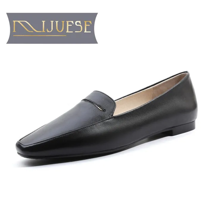 MLJUESE/Женская обувь на плоской подошве из коровьей кожи с квадратным носком