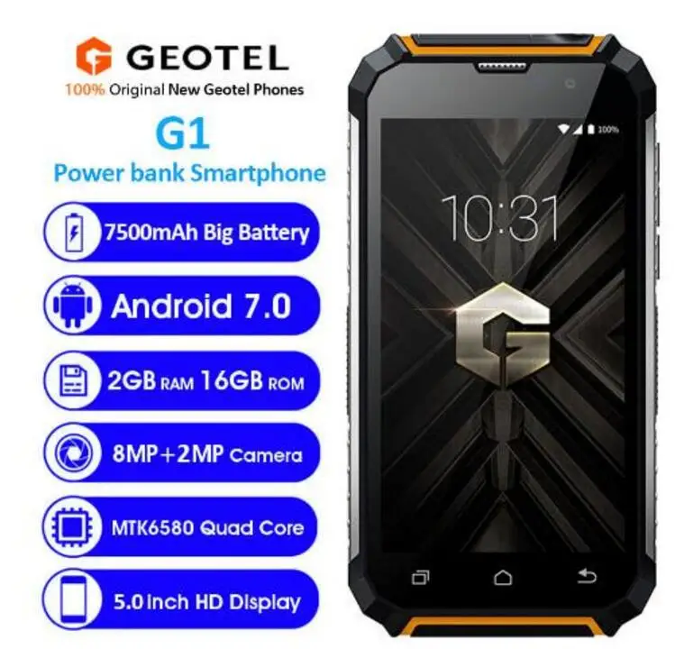 Смартфон Geotel G1 3G 7500 мАч Android 7 0 четырёхъядерный процессор MTK6580A 2 Гб ОЗУ 16 ПЗУ 5 дюйма