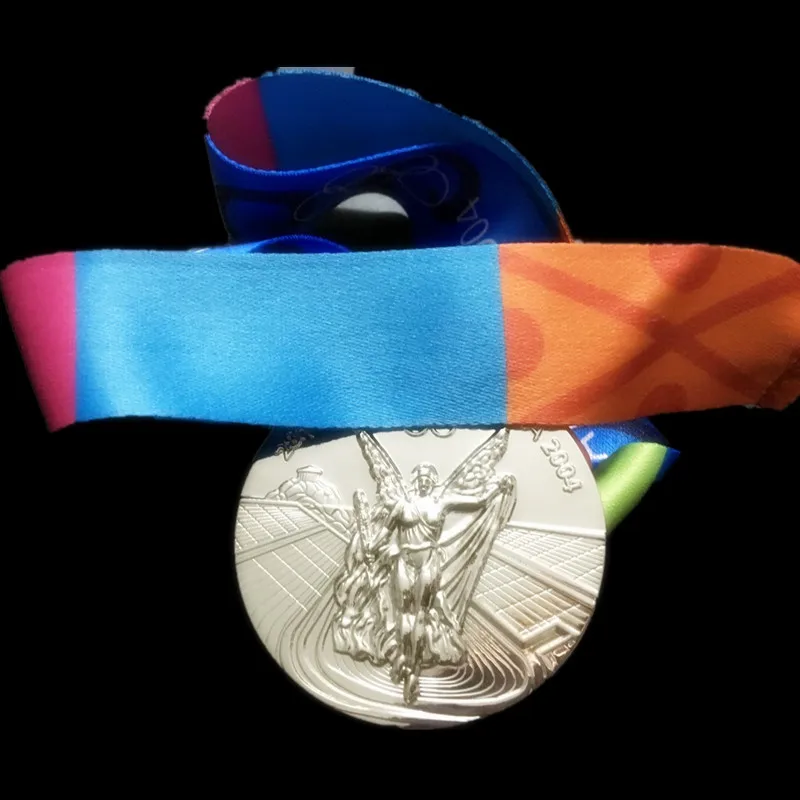 2004 Ahens silver 1 шт. золотые медали для спорта, призы, различные годы, позолоченная эмблема с лентами, медаль - Цвет: 2004 Ahens silver