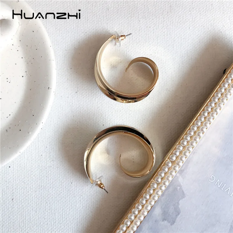HUANZHI 2019 Преувеличенные ретро позолоченные металлические изгибы неправильные в
