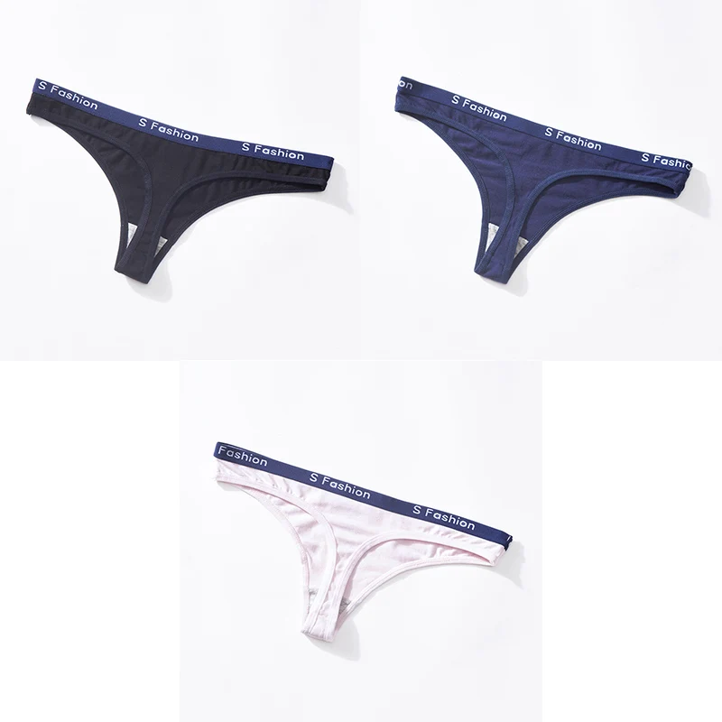 black blue pink Трусики для женщин, сексуальные хлопковые стринги, стринги с низкой талией, женские трусики, 3 шт., женские Т-образные спортивные хлопковые стринги, нижнее белье BANNIROU - Цвет: black blue pink