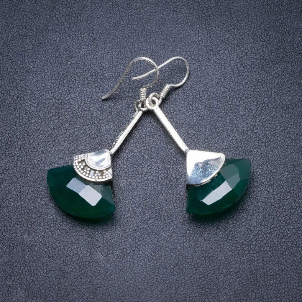 Natural Chrysoprase Handmade Unique 925 Sterling Silver Earrings 1 3/4&quot Y2279 | Украшения и аксессуары