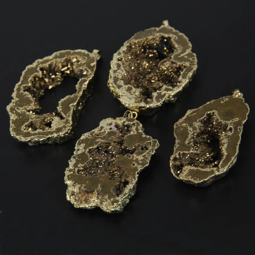 5 шт./лот большое золото титан друзы срезанные Бусины Подвески шарм объемные