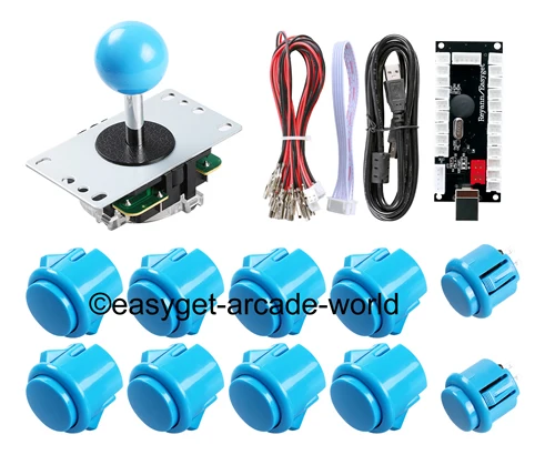 Аркадный джойстик DIY Kit Нулевая задержка USB контроллер ПК для аркадного джойстика+ кнопки+ жгут проводов для MAME& Raspberry Pi 3B - Цвет: 1 Player Blue Kit