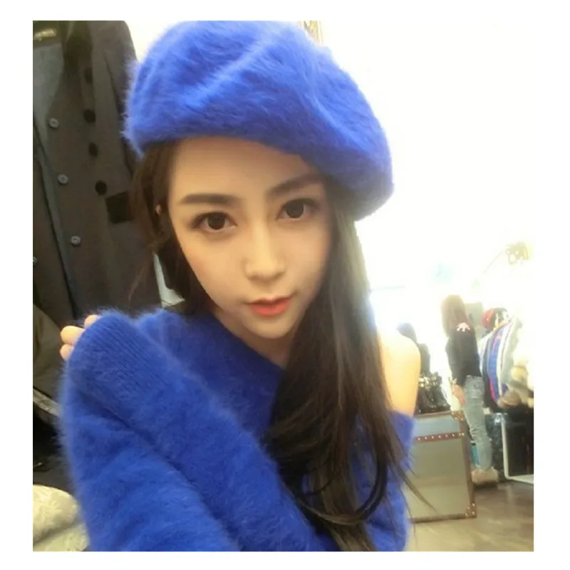 Классический художественный зимний модный берет женский с кроликом стильный