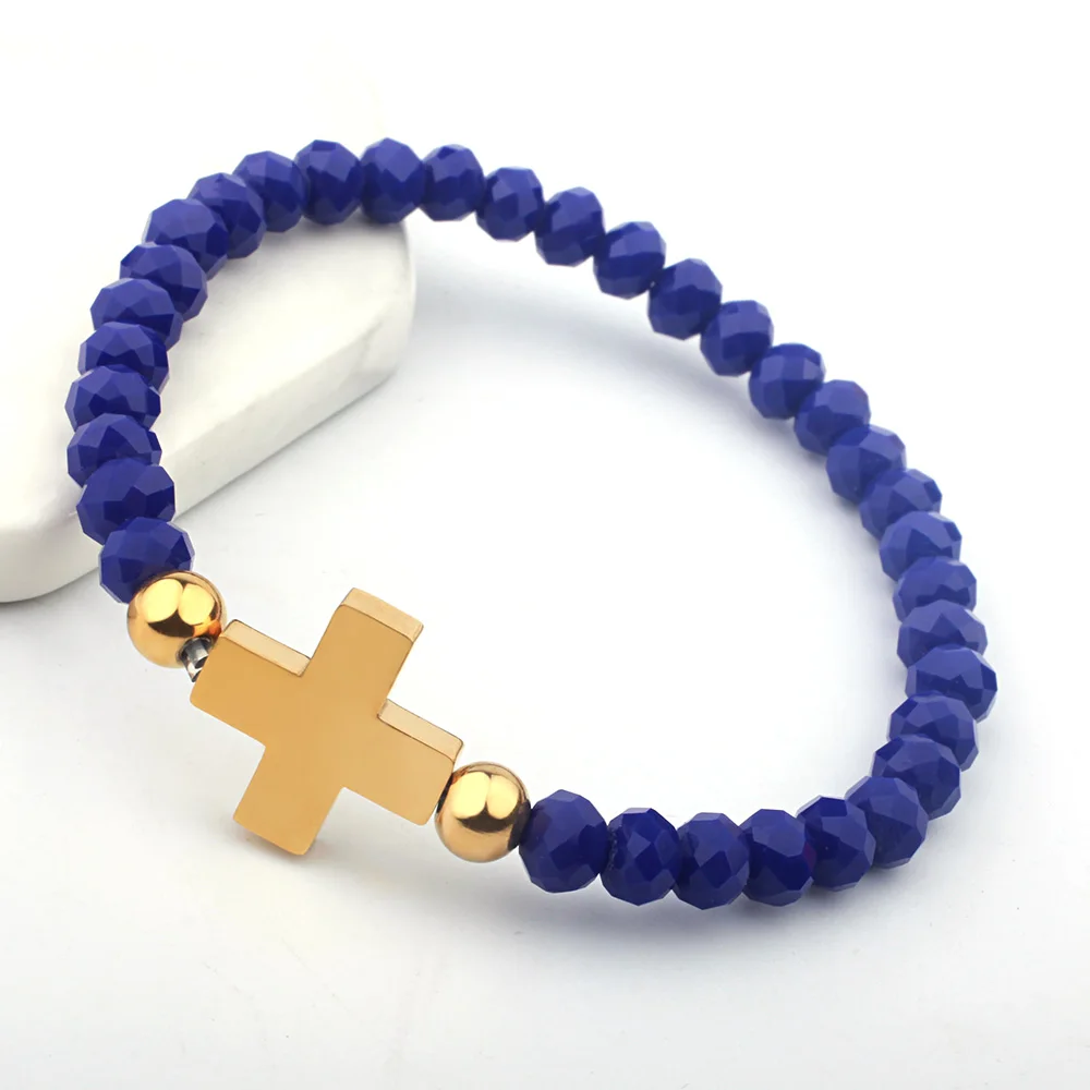 FINE4U B180 Stainless Steel Cross Charm Bracelet Adjustable Beaded Bracelets Crucifix Rosary Jewelry 4 Colors Choices | Украшения и