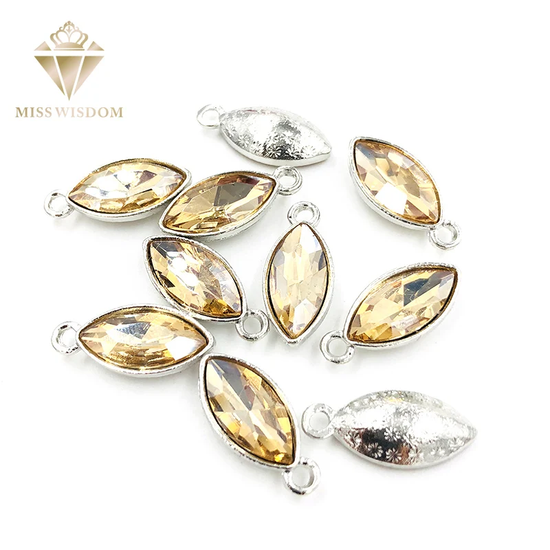 

7X15mm Champagne sew on rhinestones Horse eye alloy single hole crystal pendant diy jewelry/earrings/ornaments accessories