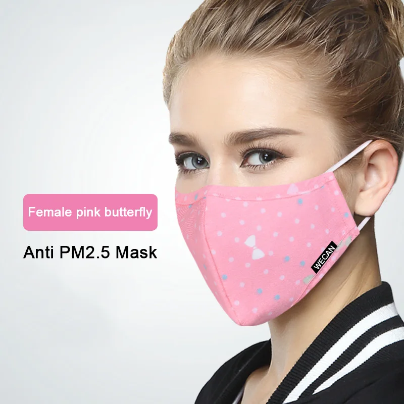 Women Pink Butterfly Kpop хлопок против пыли гриппа лица рот маска для зимнего бега с угольным фильтром медицинский KN95 анти PM2.5 черная маска на рот - Цвет: Women Pink Butterfly