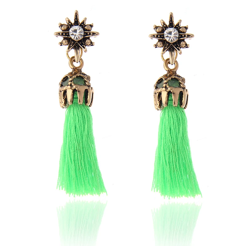 Сережки с кисточками Boho длинные Винтажные серьги ручной работы цветные Серьги