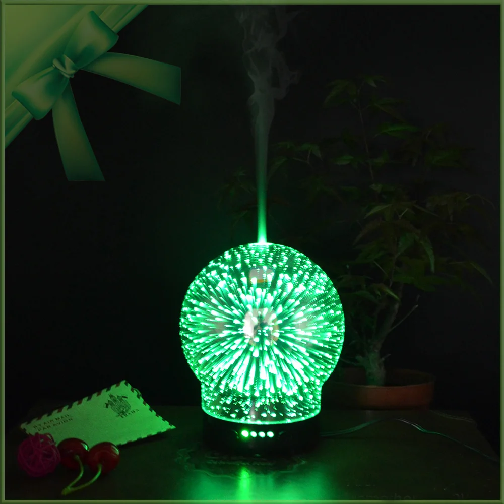 100 мл 3D LED свет очиститель воздуха увлажнитель стекло дерево зерна Электрический