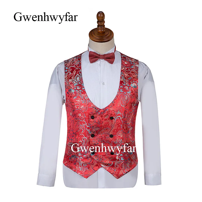 Gwenhwyfar модный красный костюм с цветочным рисунком (пиджак + брюки жилет) мужские