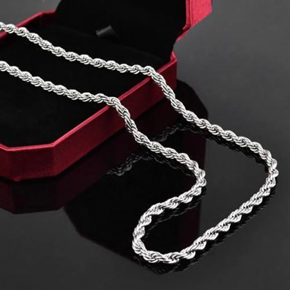 wholesale 1PCS 4MM width 16inch-30inch Men Silver Rope Chains Necklace silver fashion jewelry high quality free shipping | Украшения и