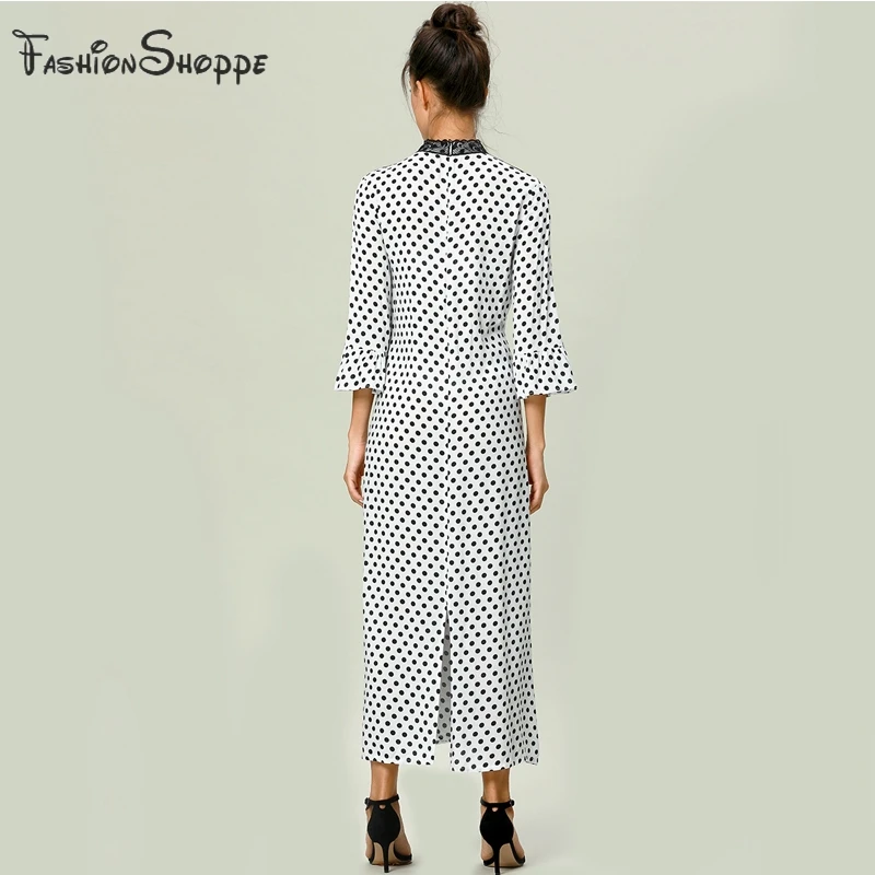 Элегантные длинные платья женское платье в горошек с расклешенными рукавами