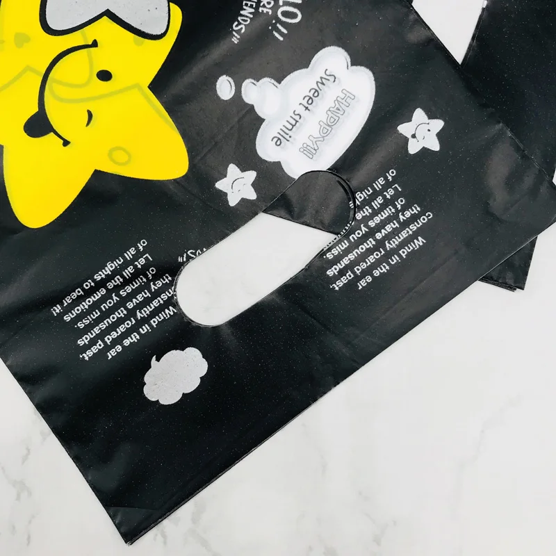 Black Yellow Five-pointed Star 15x20cm Plastic Gift Bag With Handles Jewelry Handle Bags For Shops 100pcs | Дом и сад