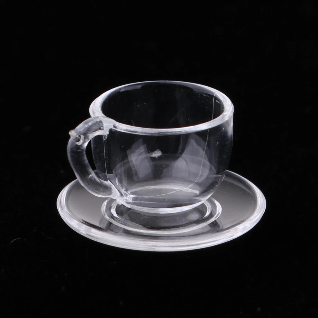 

1/12 Acrylic Coffee Cup Tea Cup with Saucer Transparent Dollhouse Miniature Tableware Accessory for Dollhouse