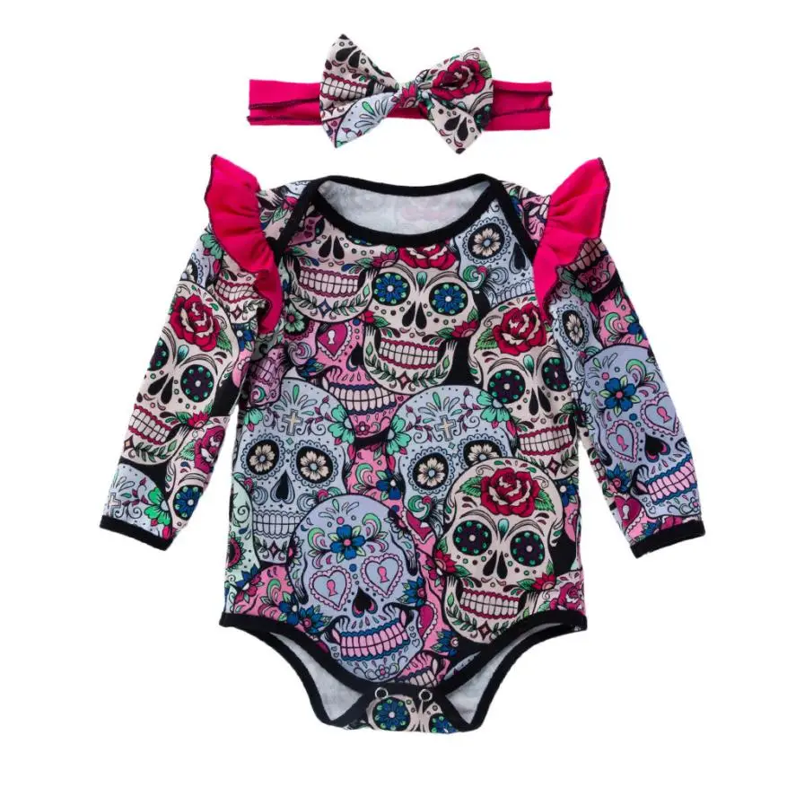 Baby Girl Boy Romper Clothes Long Sleeve Halloween Cartoon Skull Pumpkin Jumpsuit Warm Set 18Jul27 | Мать и ребенок