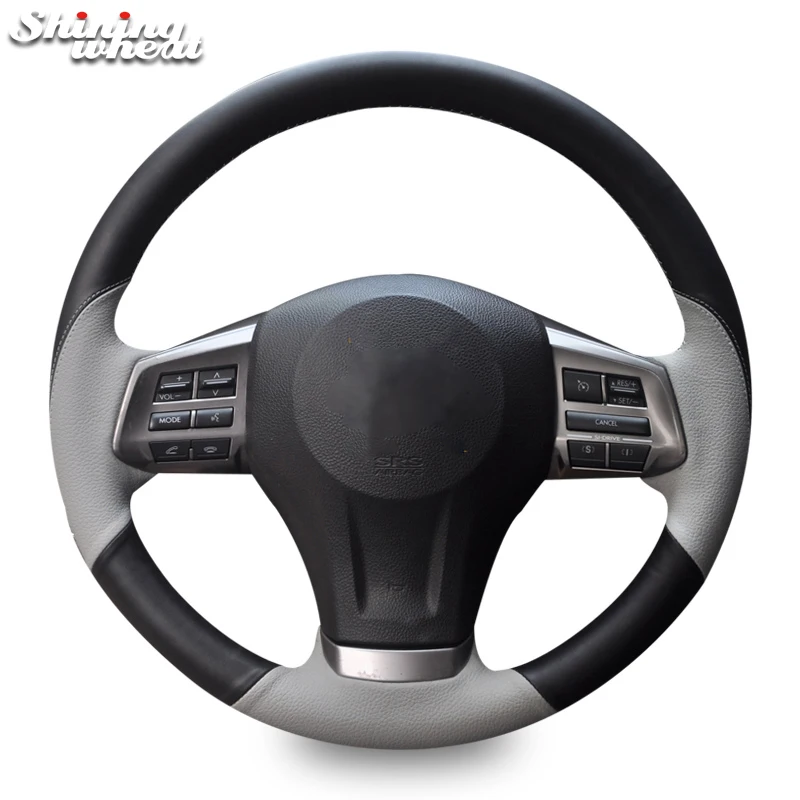 

Hand Sew Black Gray Leather Car Steering Wheel Cover for Subaru Forester 2013-2015 Legacy 2013-2014 Outback 2013-2014 XV