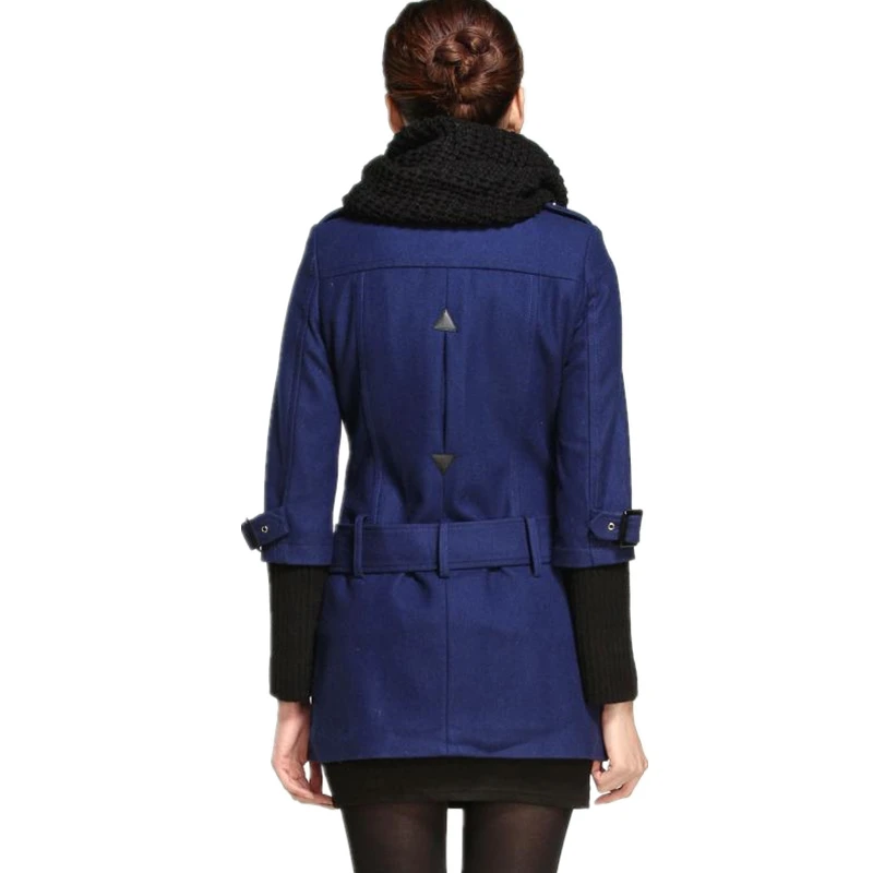 Шить теплая Кнопка регулируемый пояс Тонкий шерстяной пальто 2017 Зима плюс