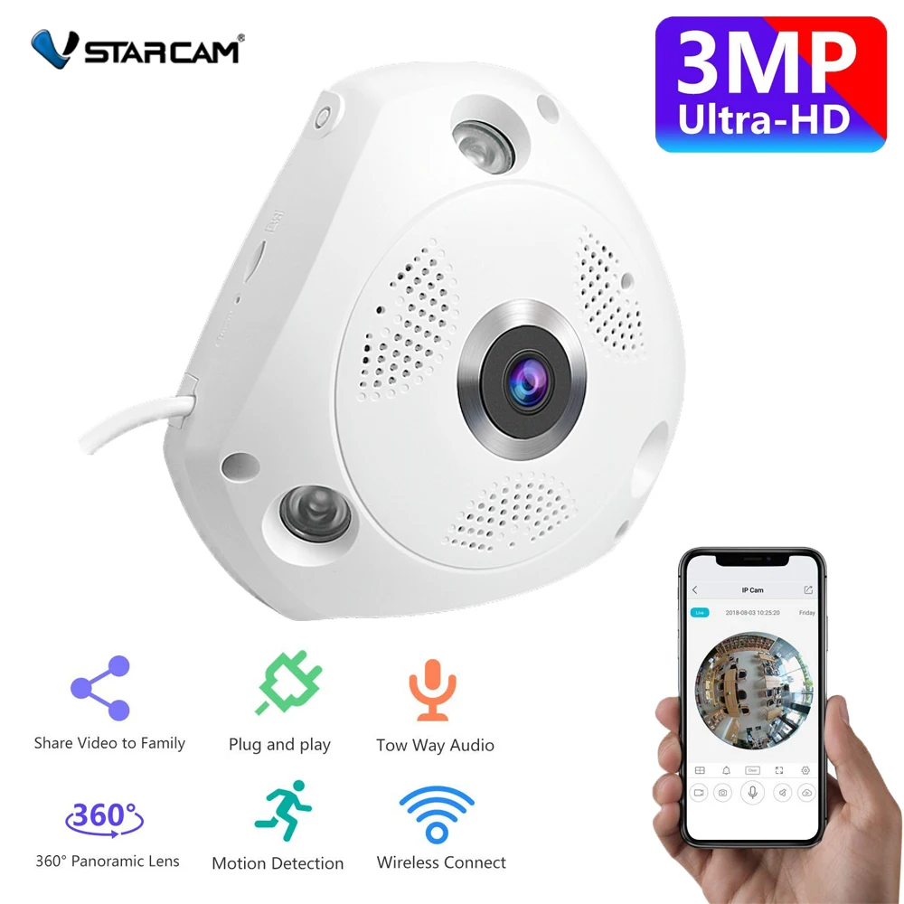 

Vstarcam C61S 360 Камера IP рыбий глаз панорамный 1080P WI-FI CCTV 3D Очки виртуальной реальности VR видео IP Cam Micro SD карты аудио удаленного наблюдения за домом