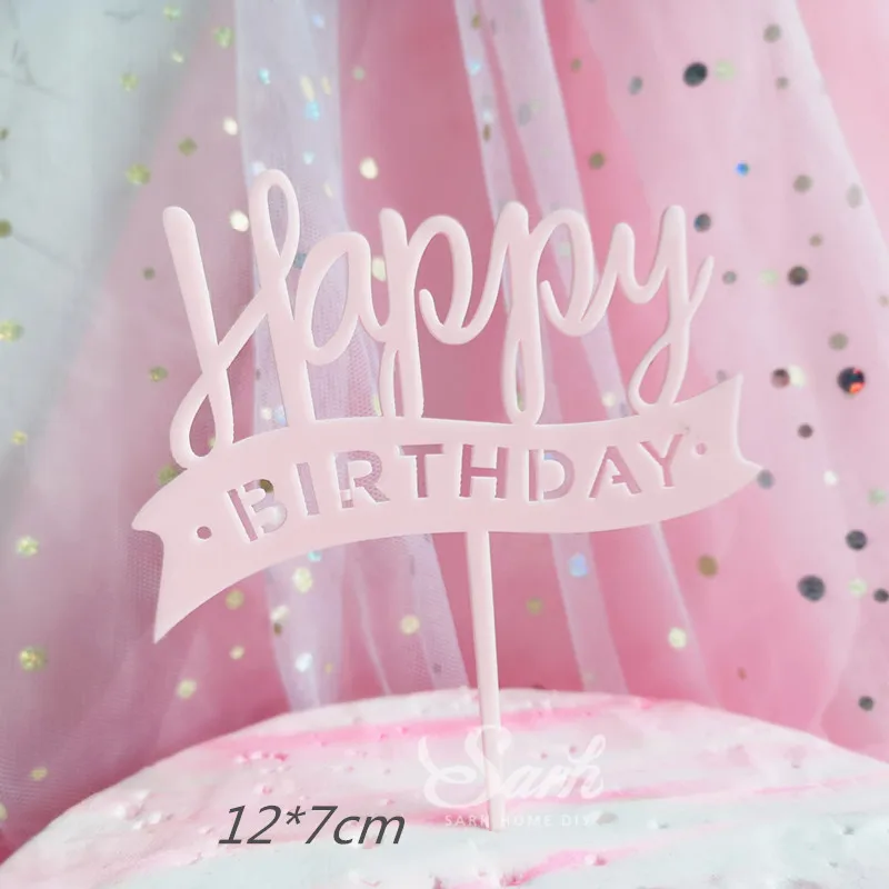 2pc pink birthday Разноцветные счастливые топперы для торта на день рождения, розовые, фиолетовые, блестящие, для письма, украшения для рук, вечерние, милые подарки - Цвет: 2pc pink birthday