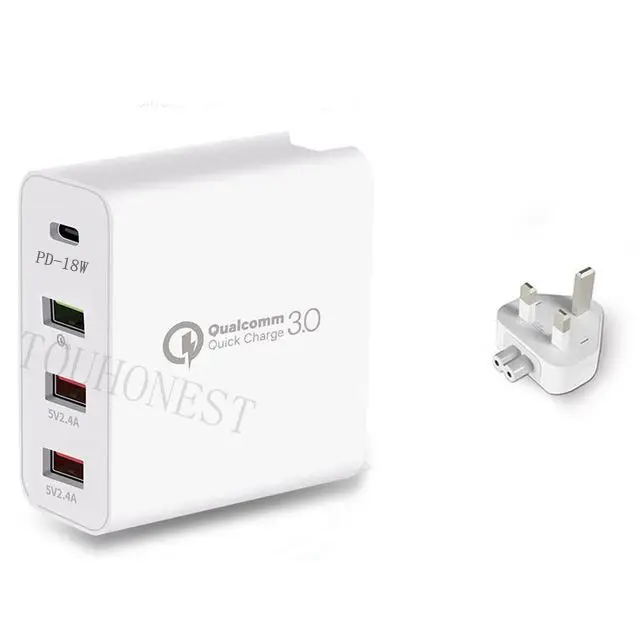 Великобритания 48 Вт QC 3,0 быстрое зарядное устройство 3,0 PD type C USB зарядное устройство для samsung iPhone huawei планшет быстрое настенное зарядное устройство США ЕС Великобритания AU переходник - Тип штекера: Великобритания