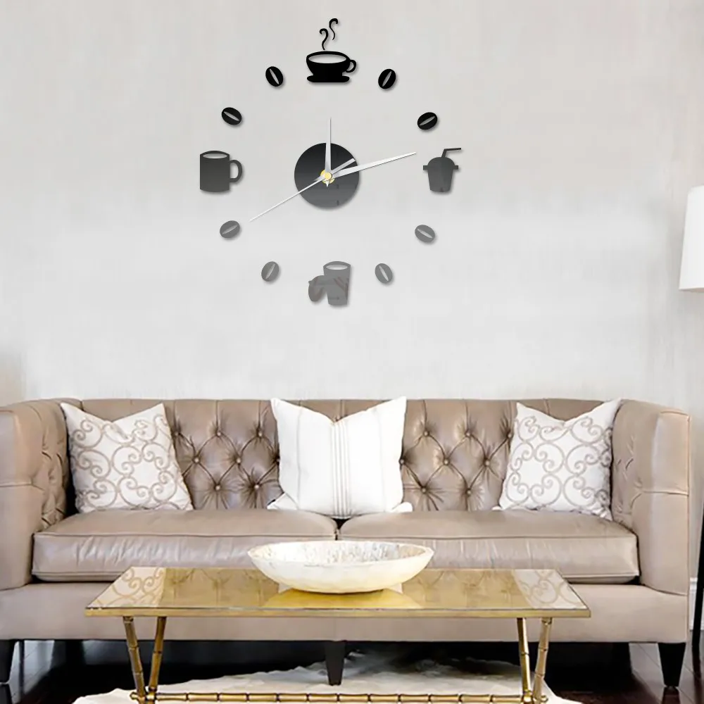 Coffee Cups Beans 3D DIY Wall Clock Acrylic Stickers Quartz Modern Home Decoration Retro Kitchen | Дом и сад