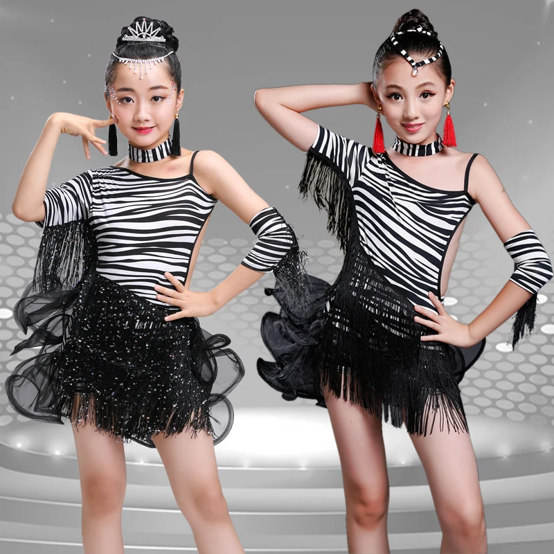 Платье детское черное для танцев с бахромой и блестками|dance dresses costumes|fringe dance