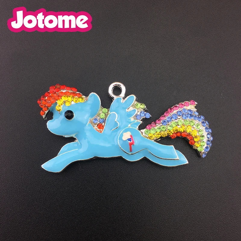 

50pcs/lot High quality 45mm cute catoon MLP Rhinestone Enamel Horse Pendant Charm For Necklace