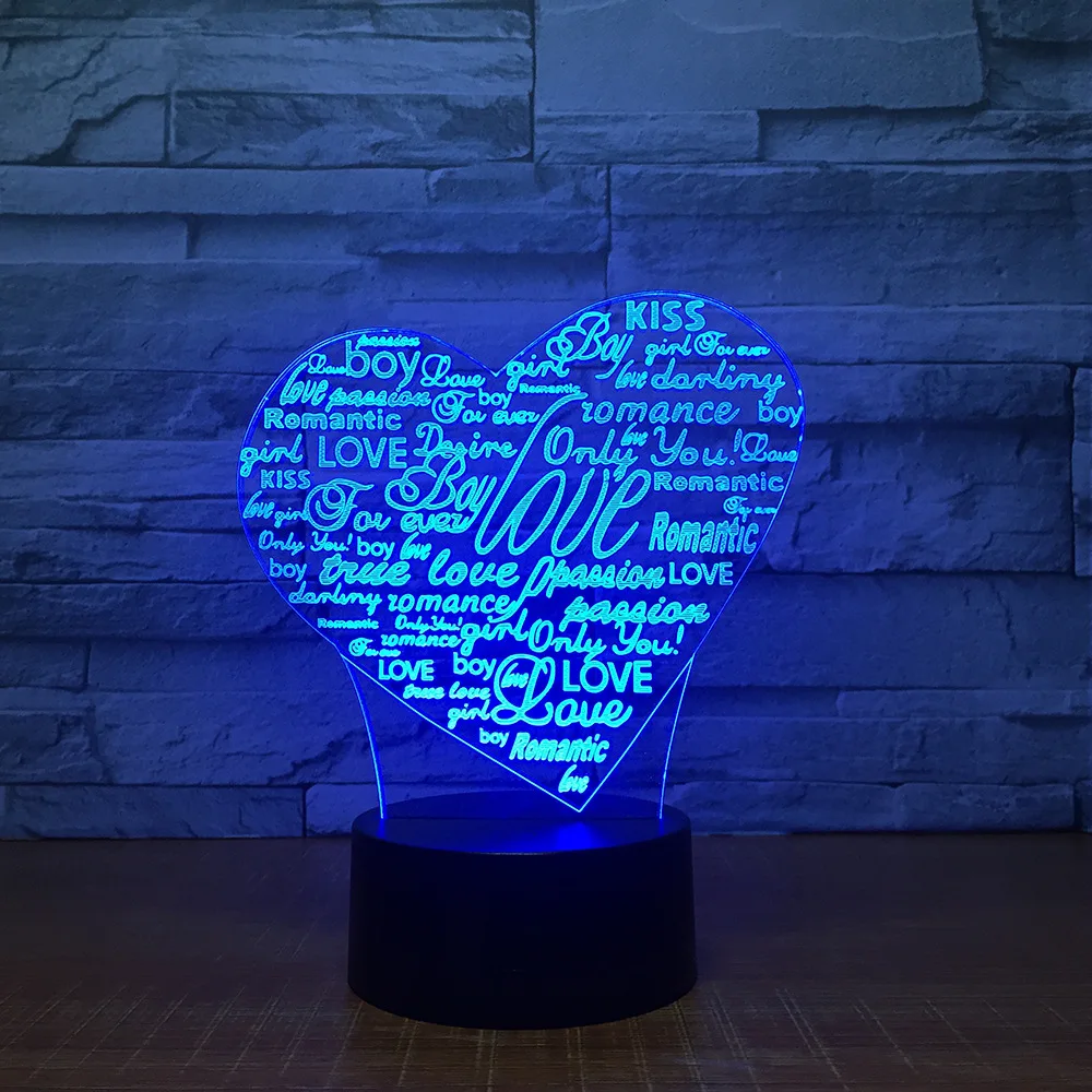 Сердца и буквы 3d светодиодные лампы 7 цветов ночник для детей сенсорный Led Usb