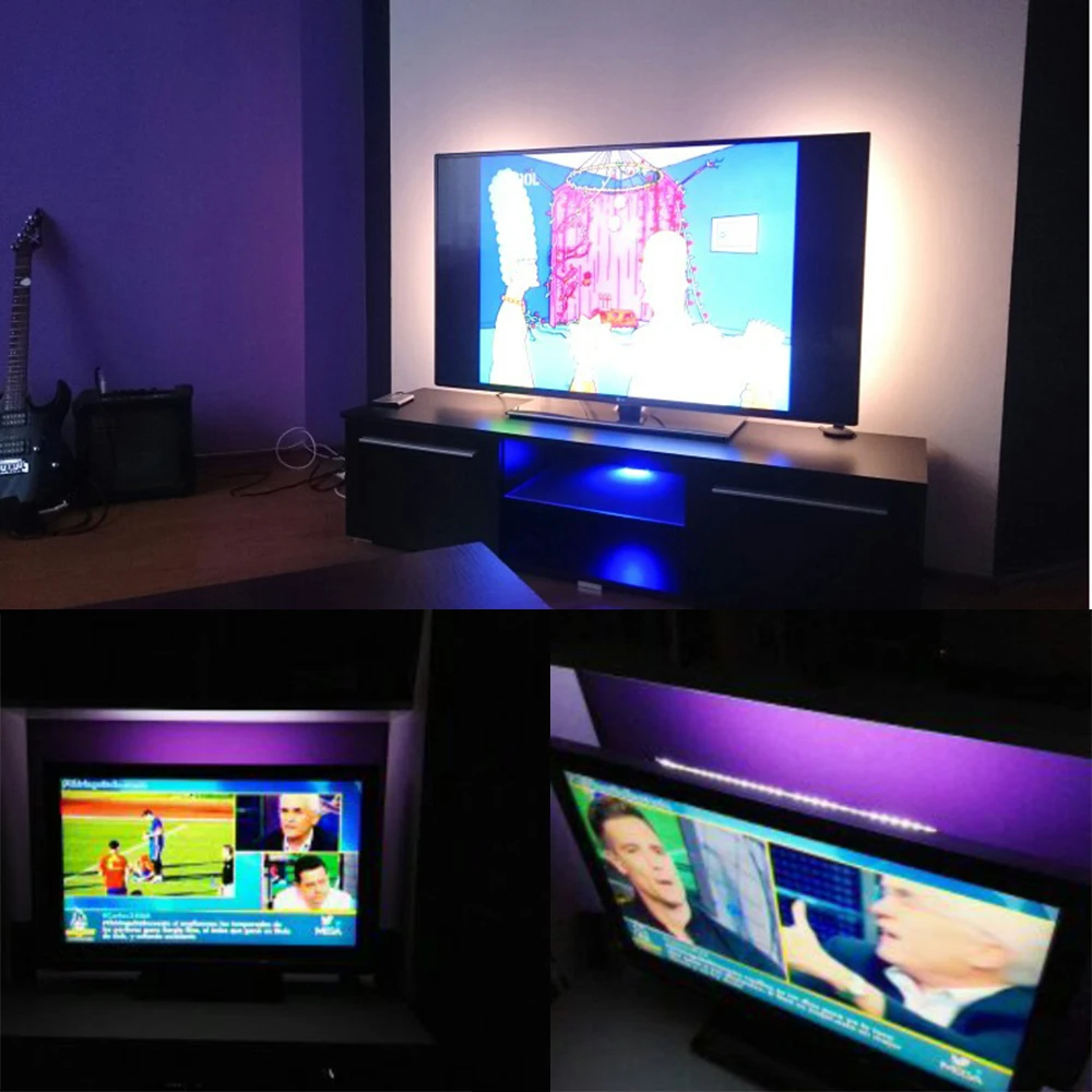 

Светодиодная лента RGB 5050 USB, 1 м, теплый белый, 5 В, светильник белый/черный, водонепроницаемая печатная плата, 60 светодиодов/м, для фона телевиз...