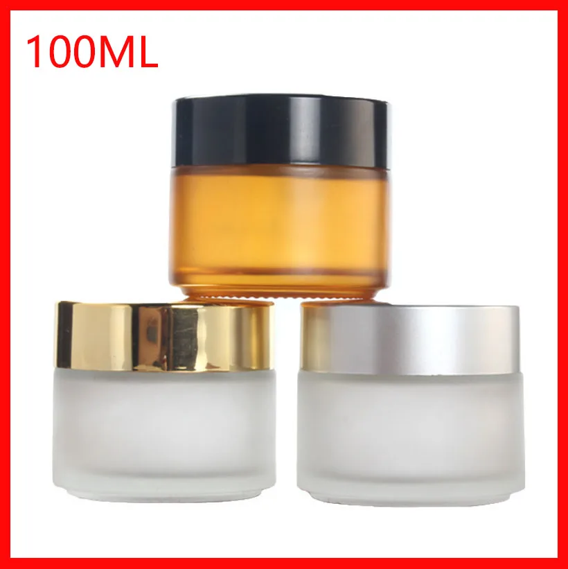100g clear/transparent frosted glass cream jar w  aluminum lid, 100ml cosmetic/eye cream/mask cream container Refillable Bottles