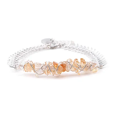 Light Yellow Quartz BOJIU, новинка, обернутый натуральный стрейч-камень, браслет, регулируемый, для женщин, золото, серебро, медь, цепь, неправильный гравий, браслет, BC258 - Окраска металла: Light Yellow Quartz