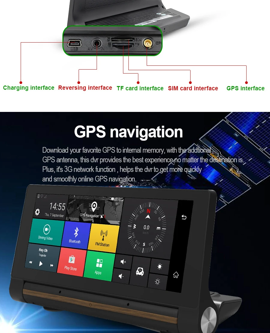 6,86 дюймов 3g Автомобильный видеорегистратор gps навигация Android 5,0 видеорегистратор авто рекордер с двумя объективами камеры Full HD 1080p Автомобильный Черный Ящик видеорегистратор era