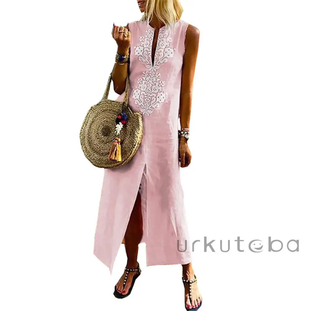 Женское платье с V образным вырезом без рукавов|Женские платья| |