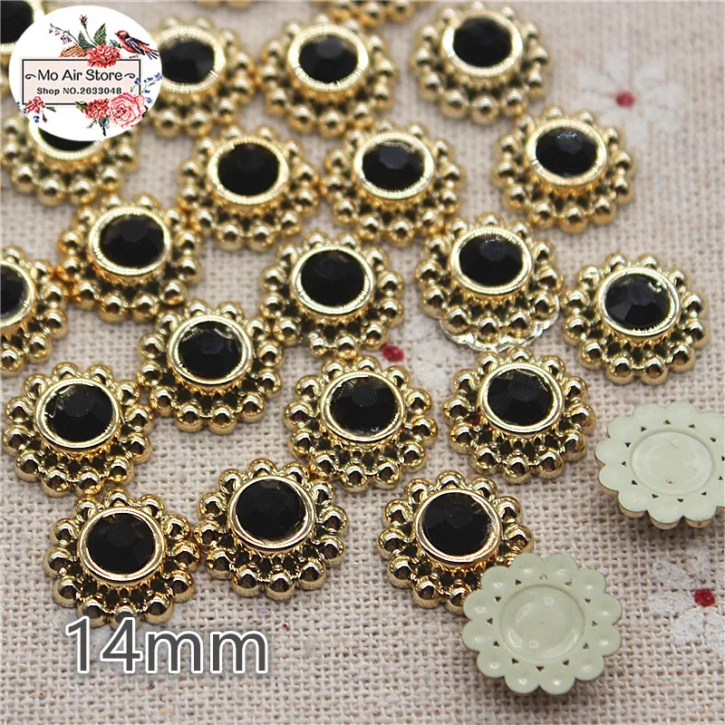 Круглые пуговицы Стразы с цветами черные блестящие для дома сада рукоделия