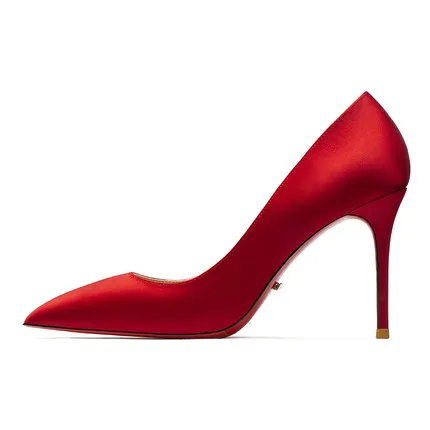 red silk 8cm Качественные пикантные женские туфли-лодочки из шелкового атласа; туфли с красной подошвой; свадебные модельные туфли с острым закрытым носком на высоком тонком каблуке; туфли на шпильке - Цвет: red silk 8cm