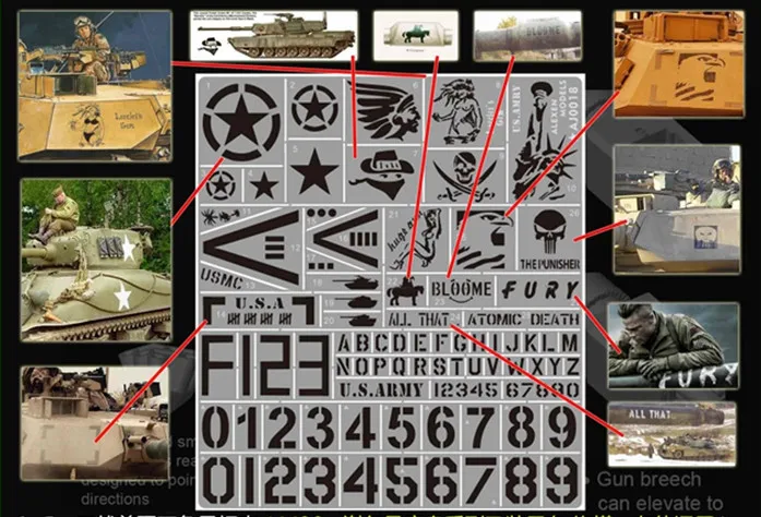 Трафарет из нержавеющей стали в масштабе 1/35 для американских танков и