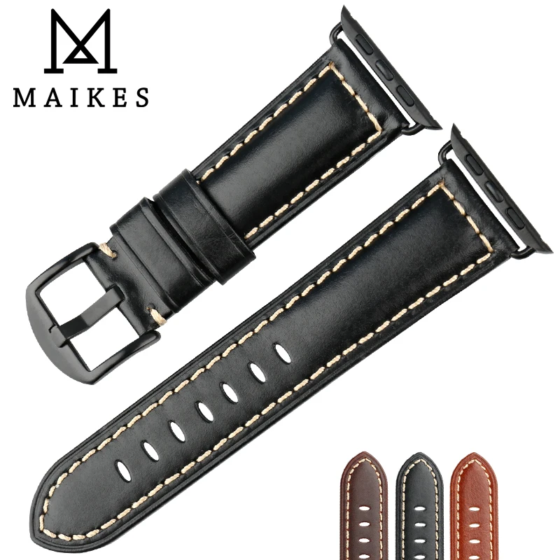 Ремешок MAIKES из натуральной кожи для Apple Watch Аксессуары часов 44 мм 40 iWatch Band 42 38 Series 4