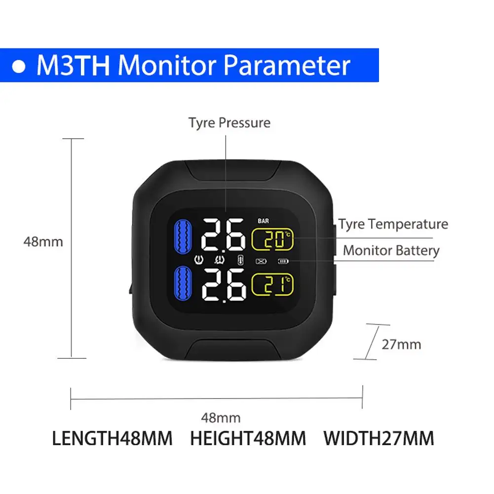 

M3 Waterproof Motorcycle Real Time Tire Pressure Monitoring System TPMS Wireless LCD Display Internal or External TH/WI Sensors